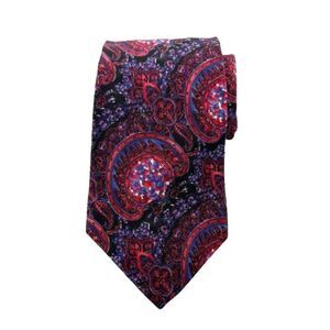 Vintage Christian Dior Monsieur Red Black Paisley Silk Tie 3.75”